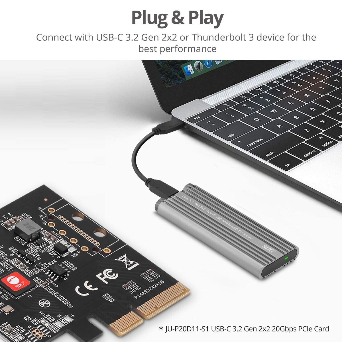 SIIG JU-SA0X11-S1 USB3.2 Gen 2x2 Type-C 20G MVMe SSD Enclosure Brown Box