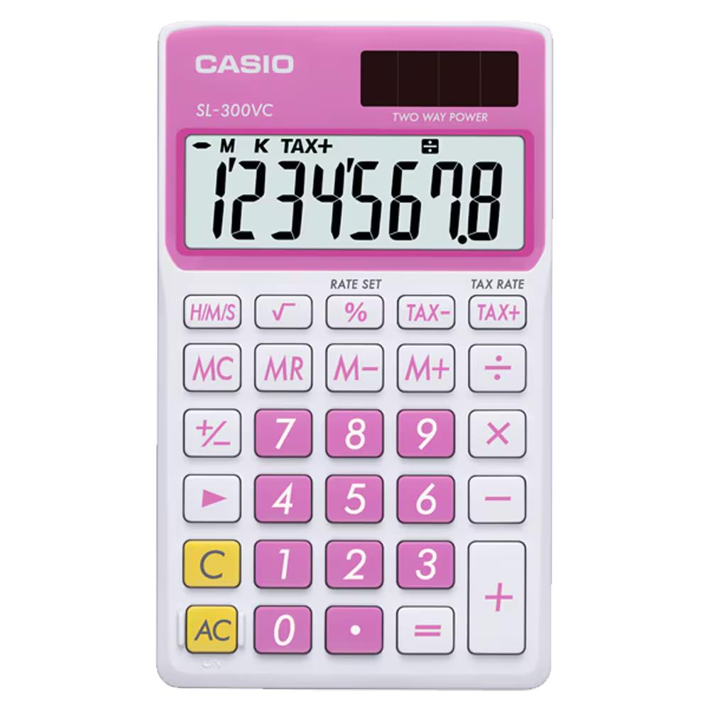 Casio SL-300VC-PK Solar Battery 1 Line 8 Digits LCD Sweet Pink Pocket Calculator