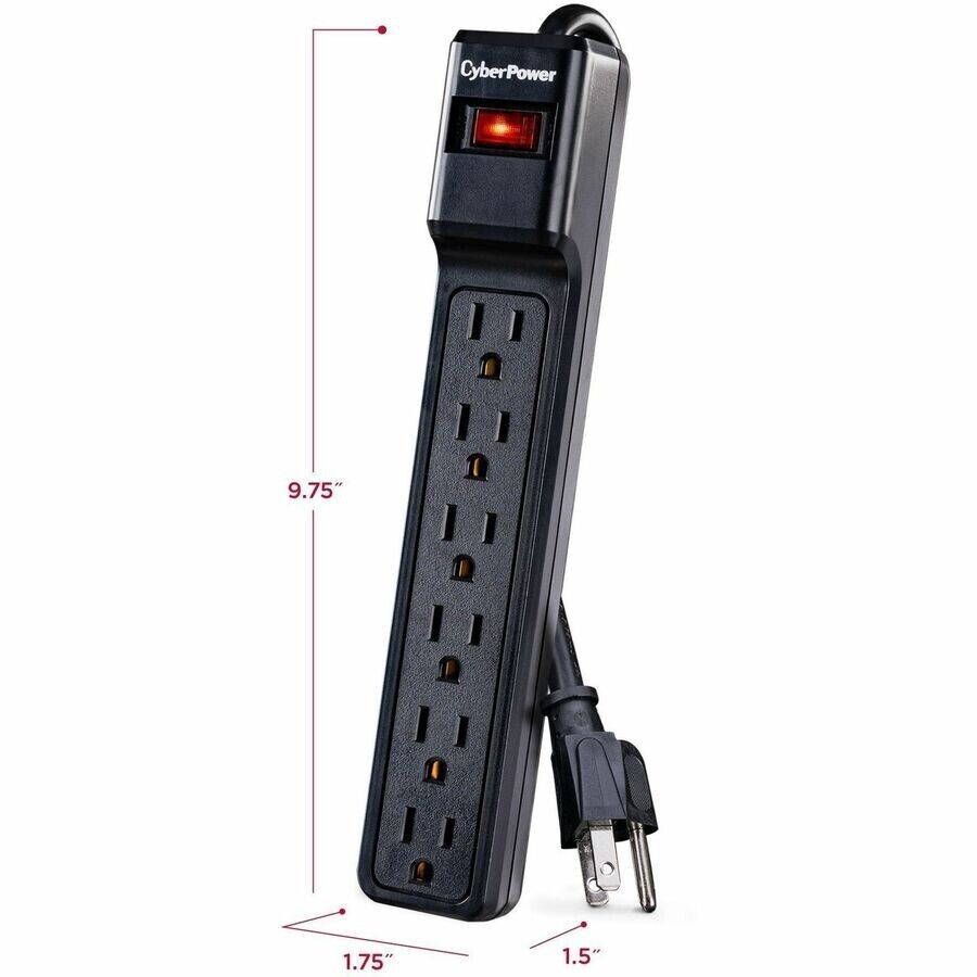CyberPower CSB6012 6 Outlet Essential Surge Protection 800V 1200J 12FT Cord BLCK