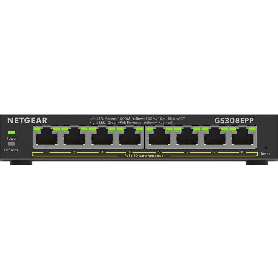 Netgear GS308EPP-100NAS 8 Gigabit Ethernet PoE+ Smart Managed Plus Switch 123W
