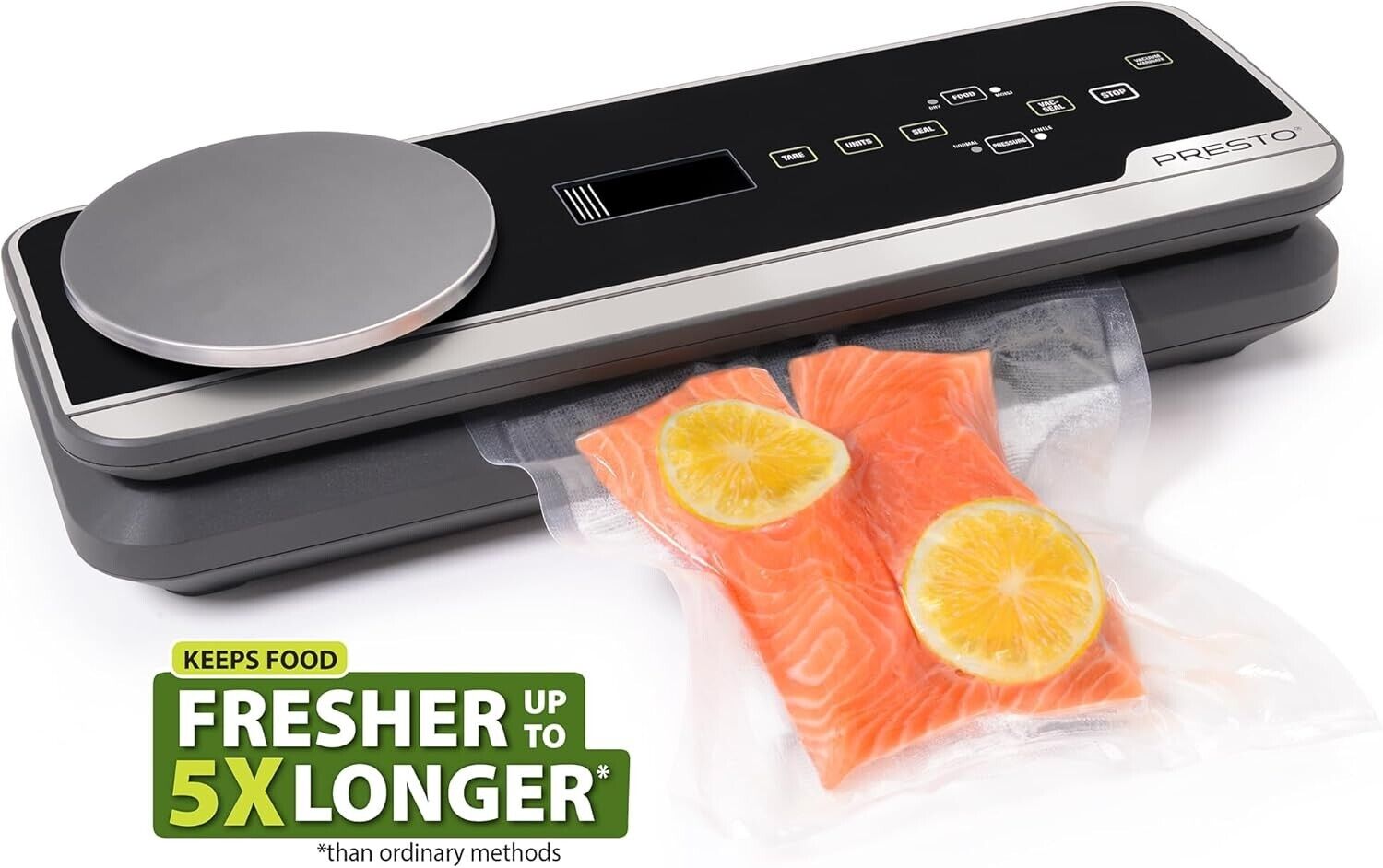 Presto 05623 FreshDaddy Vacuum Sealer w Digital Scale 1-Touch Auto Operation