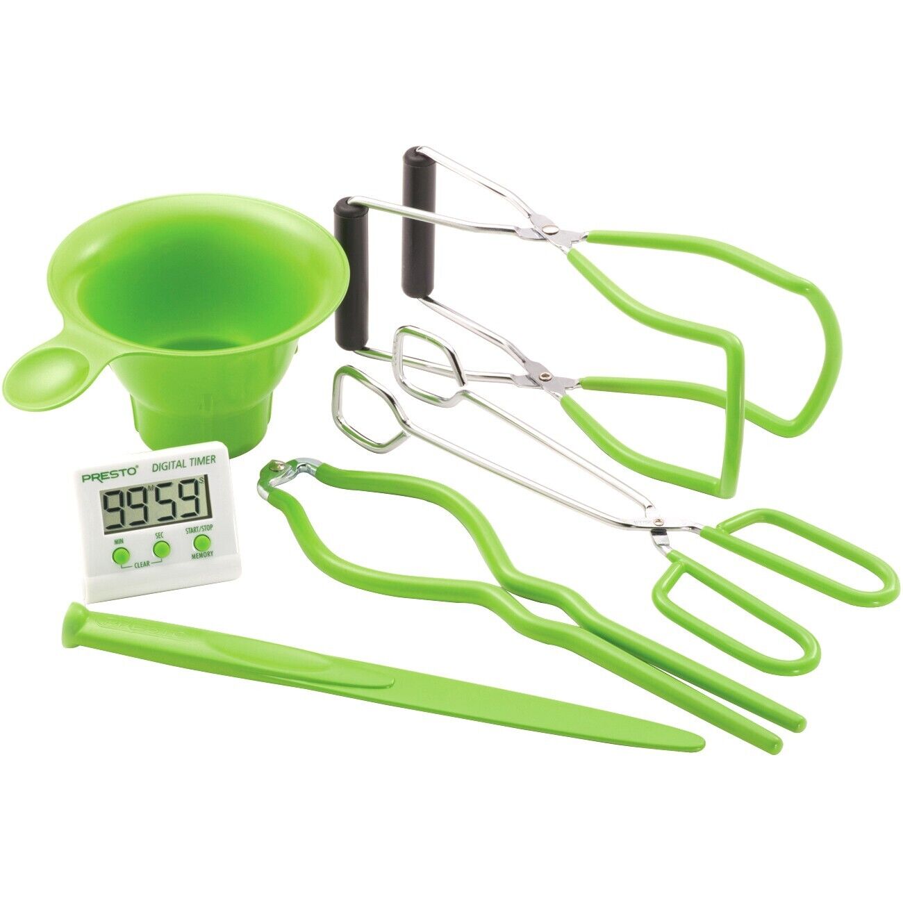 Presto 09995 7-Function Canning Kit w Jar Lid Lifter Funnel Wrench Tong Timer