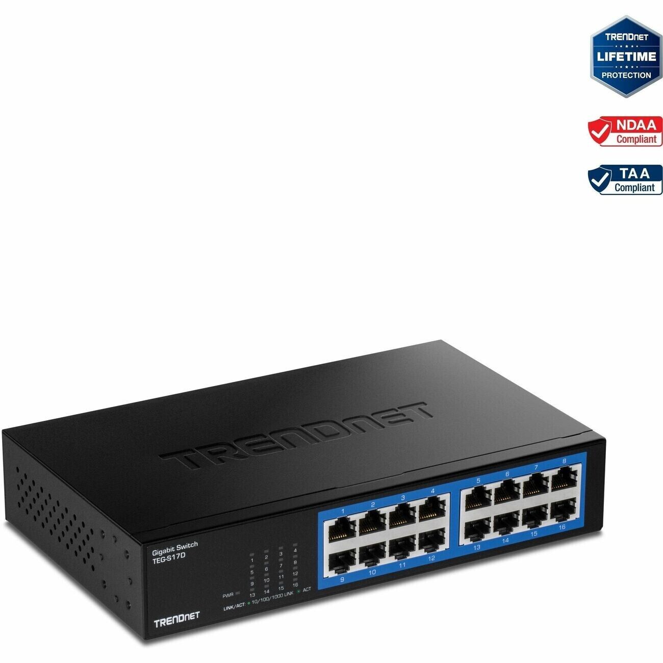 TRENDnet TEG-S17D 16-Port Gigabit Desktop Switch Quiet Fanless Metal Enclosure
