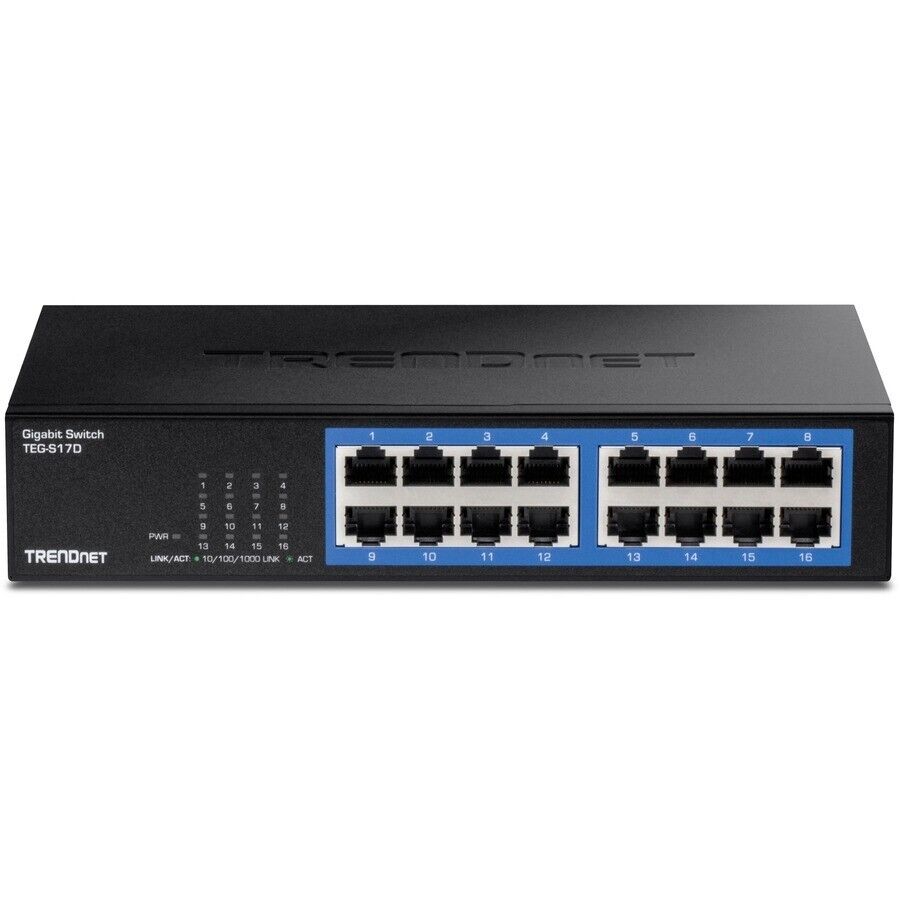 TRENDnet TEG-S17D 16-Port Gigabit Desktop Switch Quiet Fanless Metal Enclosure