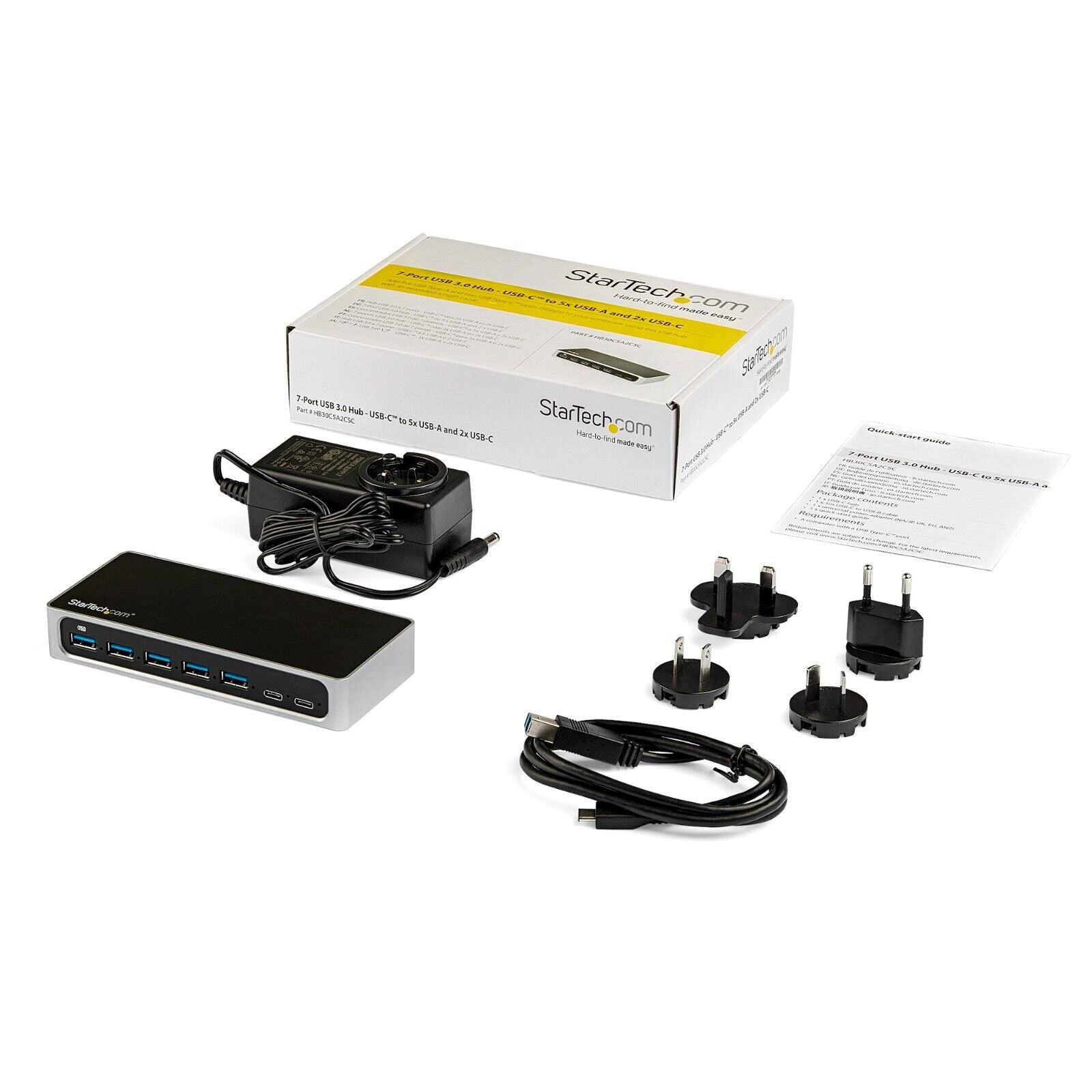 StarTech HB30C5A2CSC 7 Port USB-C USB-A Fast Charge Hub w Power Adapter