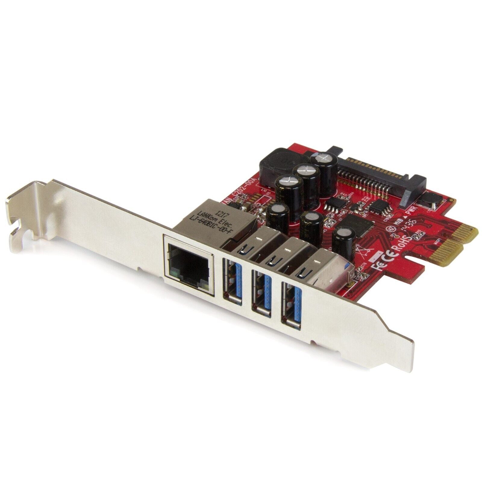 StarTech PEXUSB3S3GE 3 Port USB 3.0 Gigabit Ethernet PCIe Adapter Card Low Prof
