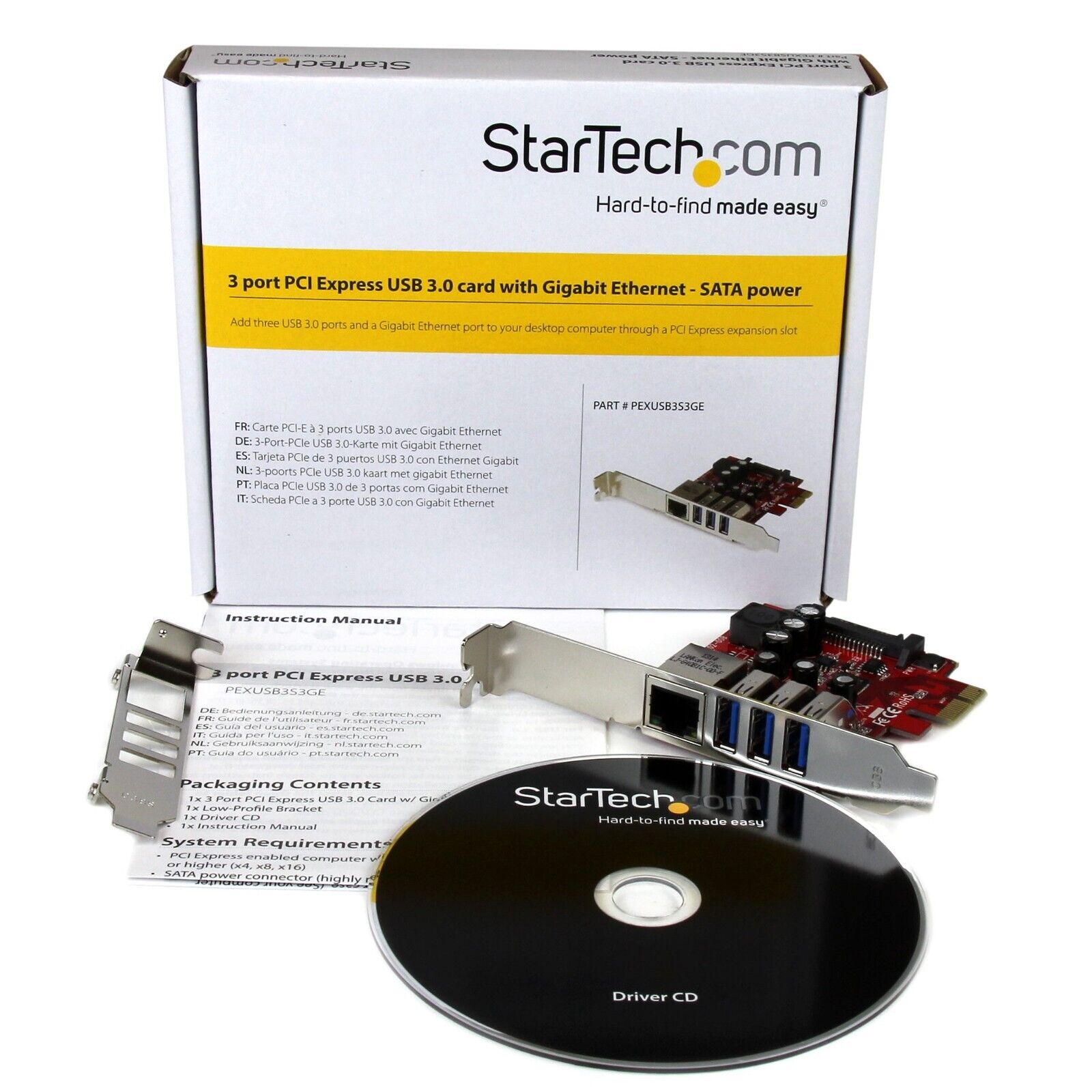 StarTech PEXUSB3S3GE 3 Port USB 3.0 Gigabit Ethernet PCIe Adapter Card Low Prof