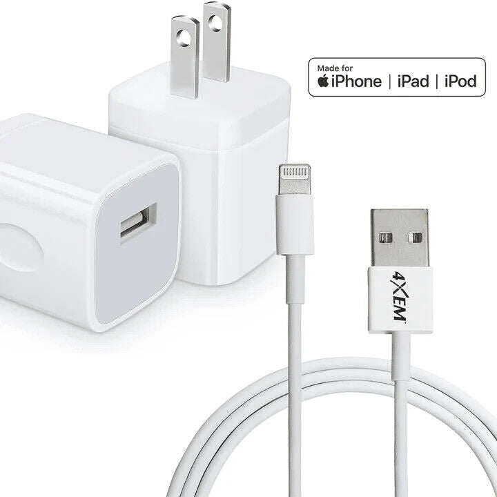 4XEM 4XAPPLKIT3 3ft 5W iPhone iPod Charging Kit MFi Certified Slim Whte Cord