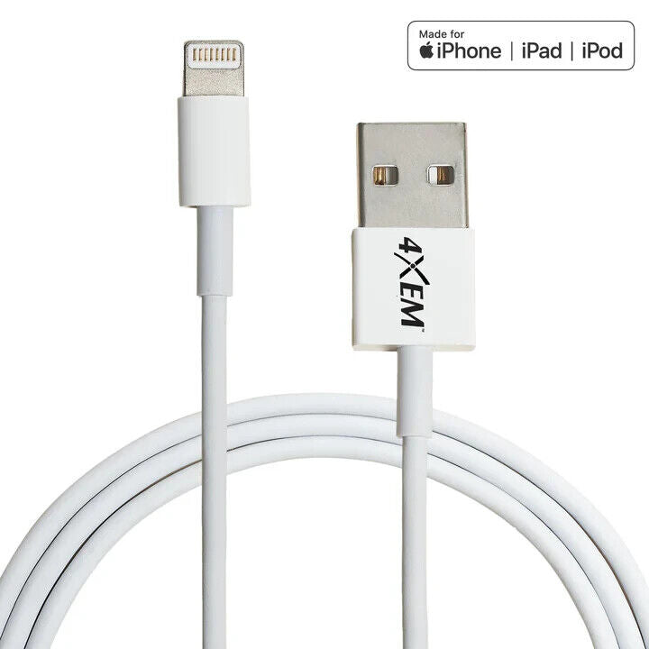 4XEM 4XAPPLKIT3 3ft 5W iPhone iPod Charging Kit MFi Certified Slim Whte Cord
