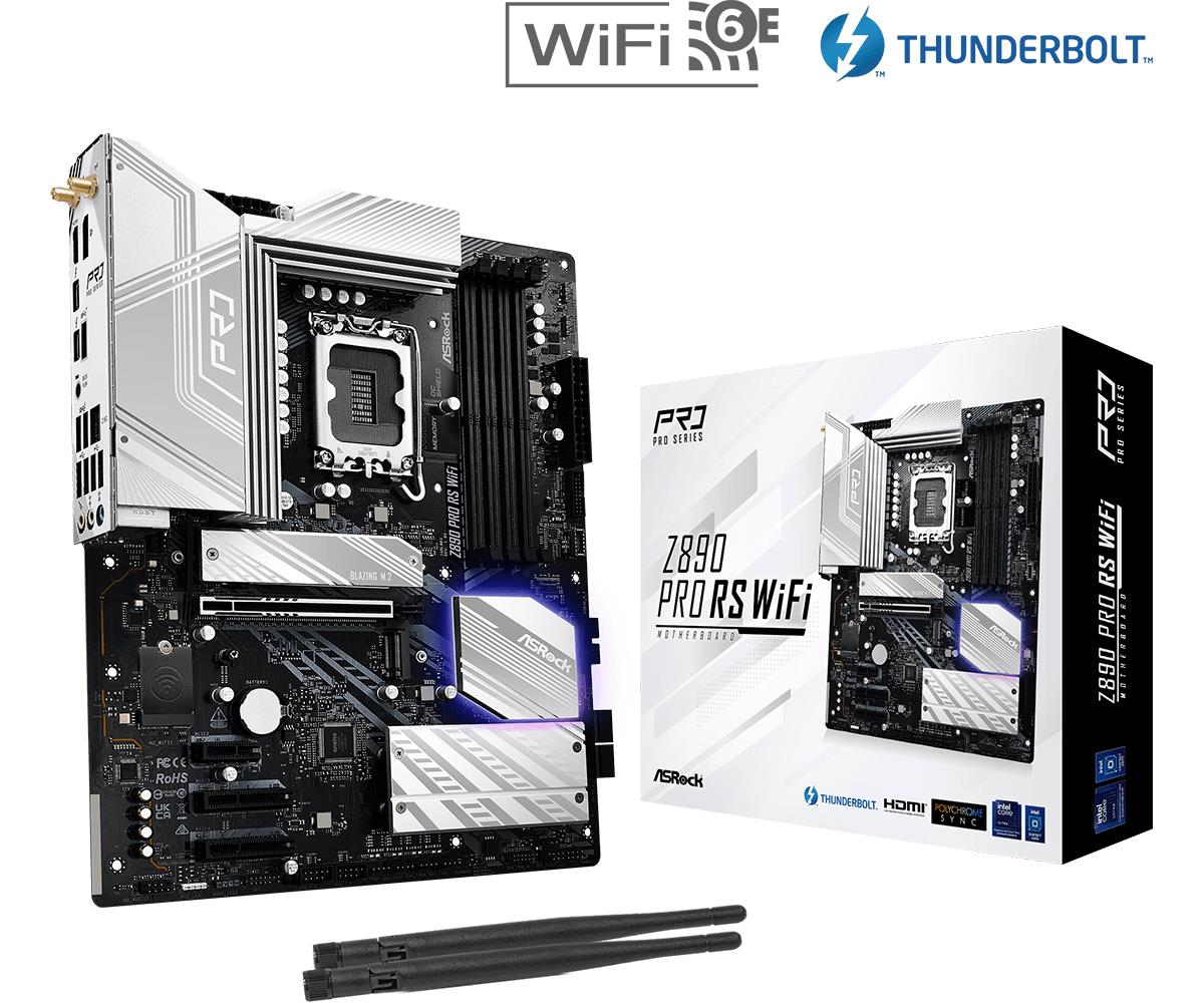 ASRock Z890 PRO RS WIFI MB Intel Core LGA1851 DDR5 2.5 LAN HDMI DP M.2 RAID ATX