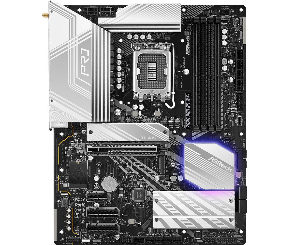 ASRock Z890 PRO RS WIFI MB Intel Core LGA1851 DDR5 2.5 LAN HDMI DP M.2 RAID ATX