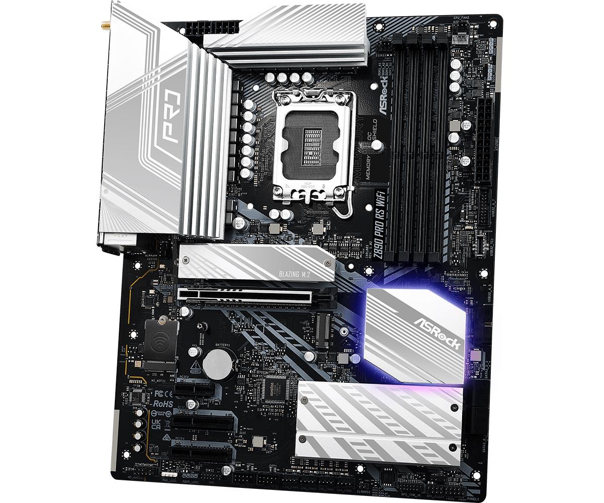 ASRock Z890 PRO RS WIFI MB Intel Core LGA1851 DDR5 2.5 LAN HDMI DP M.2 RAID ATX