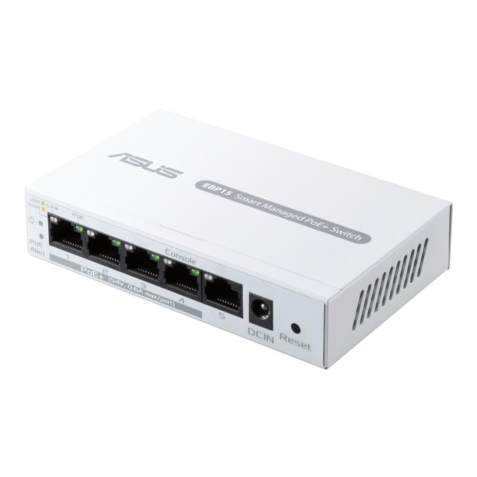 Asus EBP15 5 Port Gbe Smart Network Switch 4x PoE+ 60W 802.3af/at QoS White