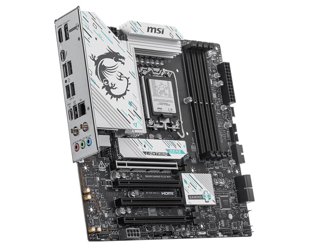 MSI B860MGPW MB Gaming B860 Plus WF LGA1851 4xDDR5 HDI- DP TB M.2 RAID 5GBe mATX