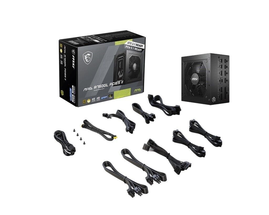 MSI MAGA750GLPCIE5II 80 Plus Gold 750W PCIE5 II ATX3.1 SATA Modular Power Supply