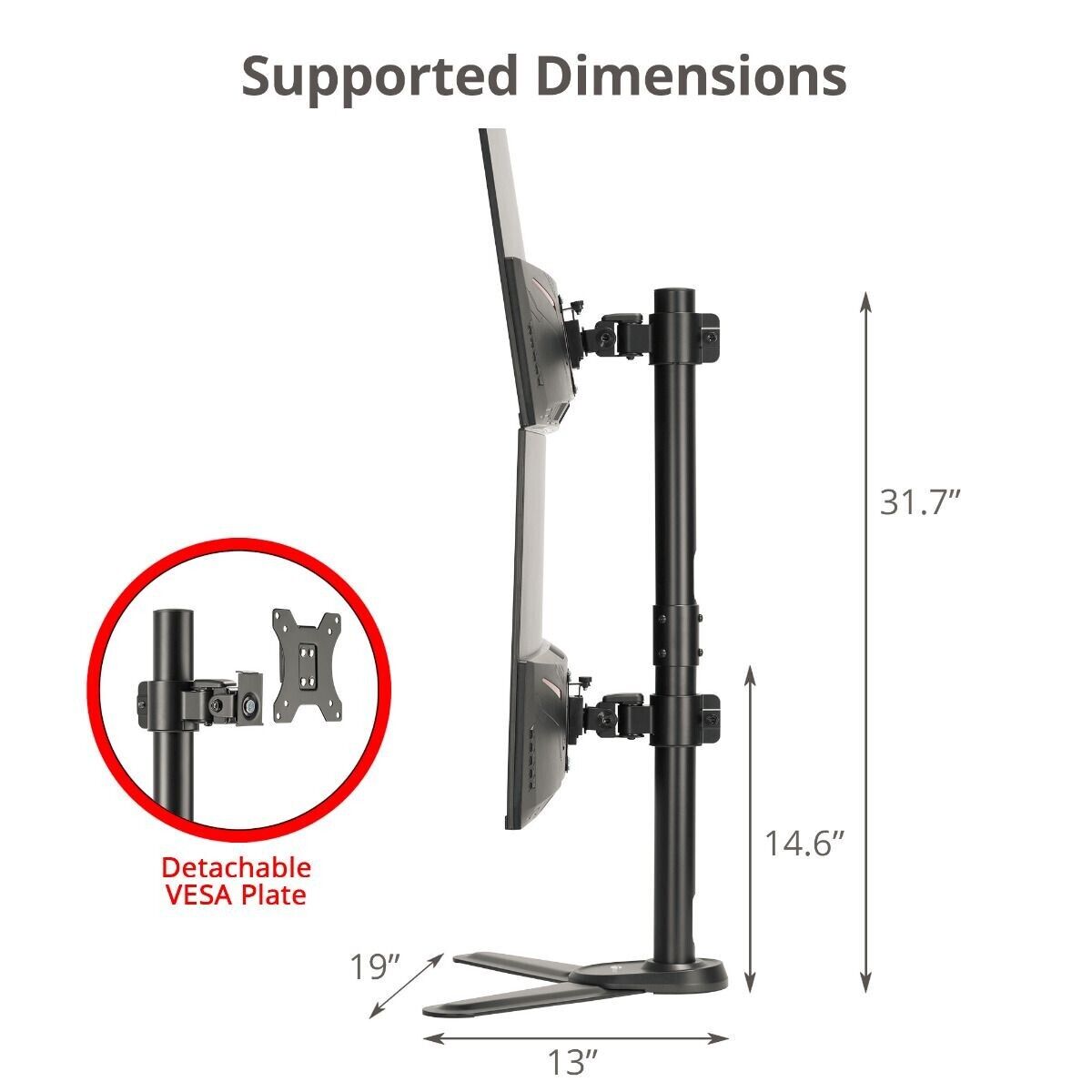 SIIG CE-MT3F11-S1 Freestanding Adjusting Vertical Dual Monitor Stand 17" to 32"
