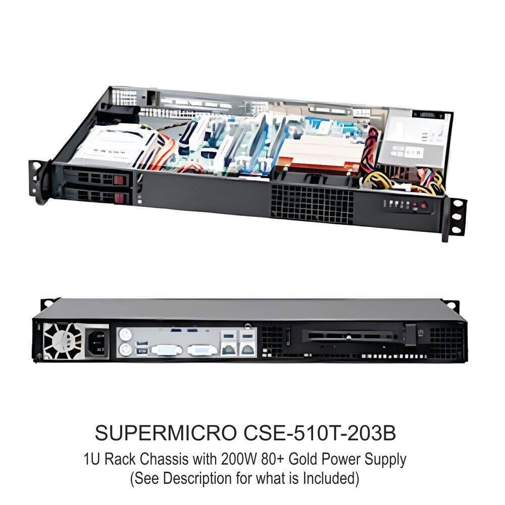 Supermicro CSE-510T-203B 1U mITX ATX Chassis 2x 2.5 SAS/SATA 200W Power Supply