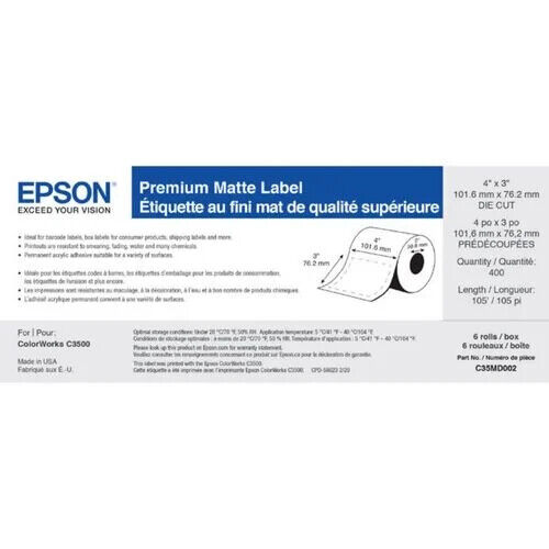 Epson C35MD002 Colorworks 3500/4000 Media - 4"x3" Premium Matte Label (die cut)