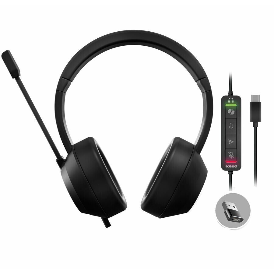 Adesso Xtream P7 USB-A/C Stereo Headset AI Controls Omni Boom Microphone Black