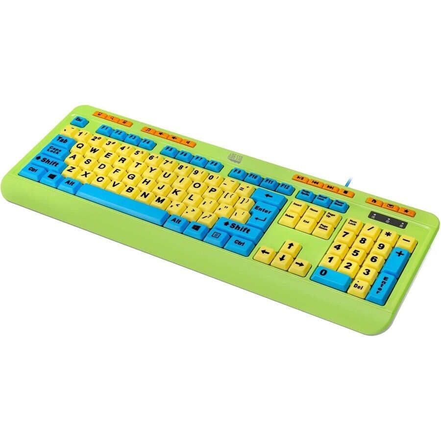Adesso AKB-132DB 104-Key KIDS Keyboard Mouse USB Combo AntiMicrobial Fluorescent