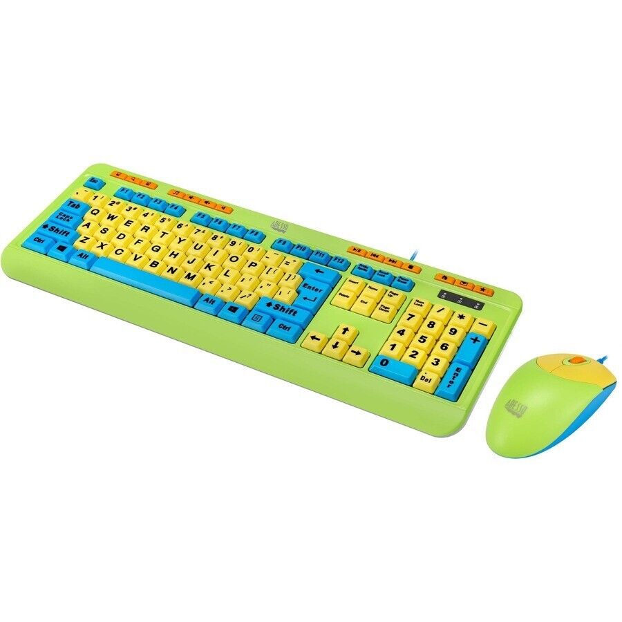Adesso AKB-132DB 104-Key KIDS Keyboard Mouse USB Combo AntiMicrobial Fluorescent