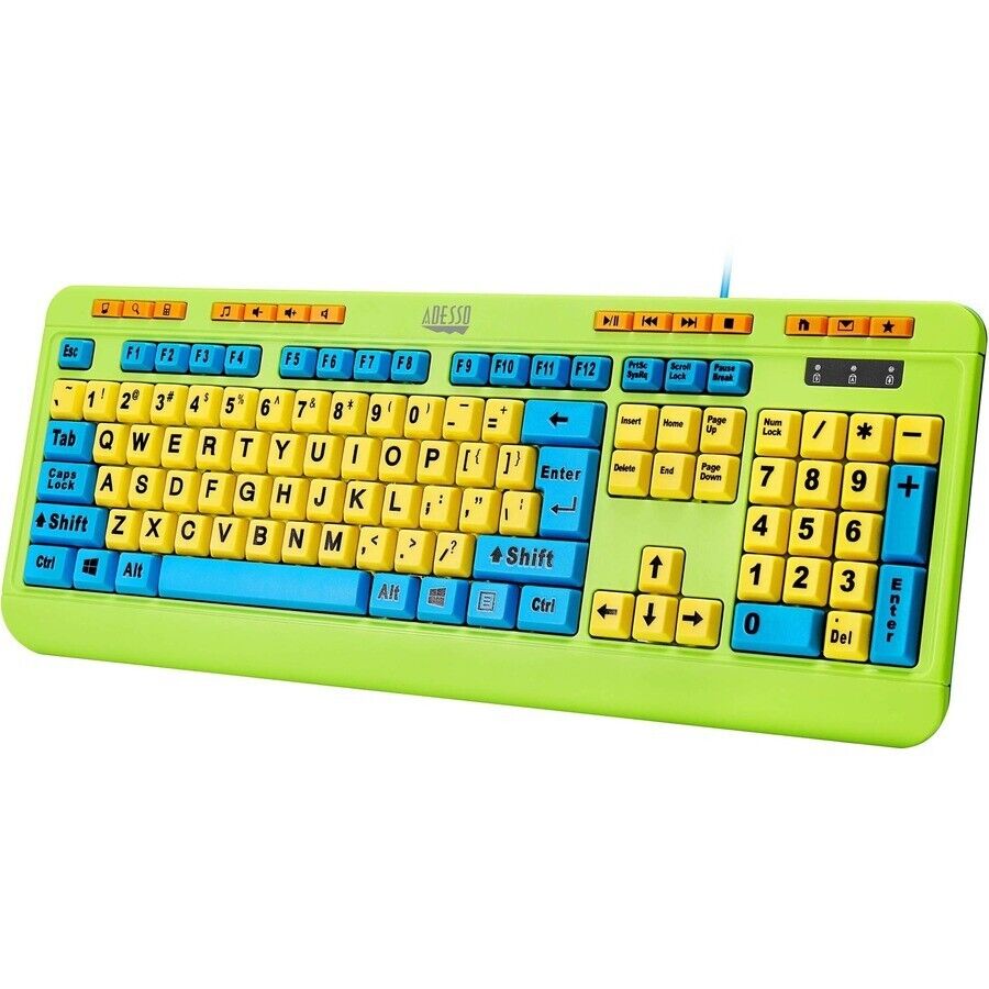 Adesso AKB-132DB 104-Key KIDS Keyboard Mouse USB Combo AntiMicrobial Fluorescent