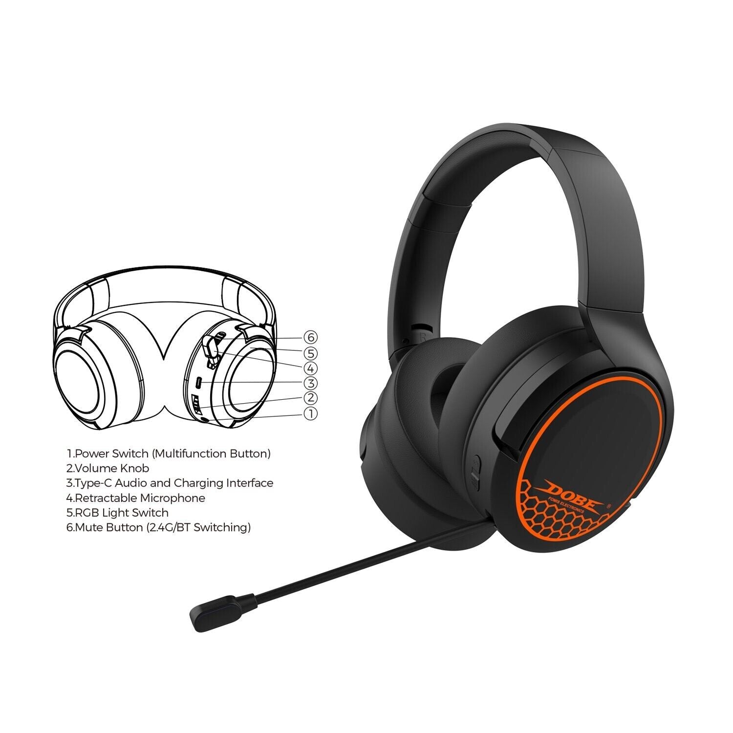DOBE TP5-35110 RGB Gaming Wireless Headset Bluetooth/2.4G Dual Mode For PS5/PS4/