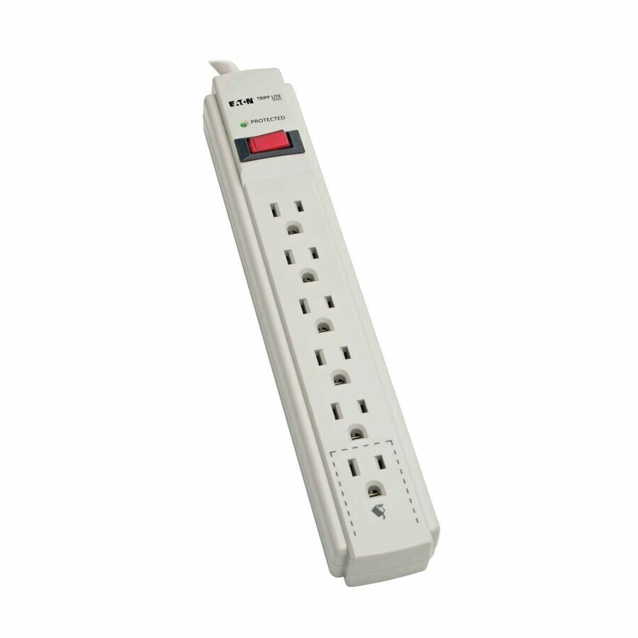 Eaton TLP608 6-Outlet Power Surge Protector w 8Ft Cord 990 Joules LED White Gray
