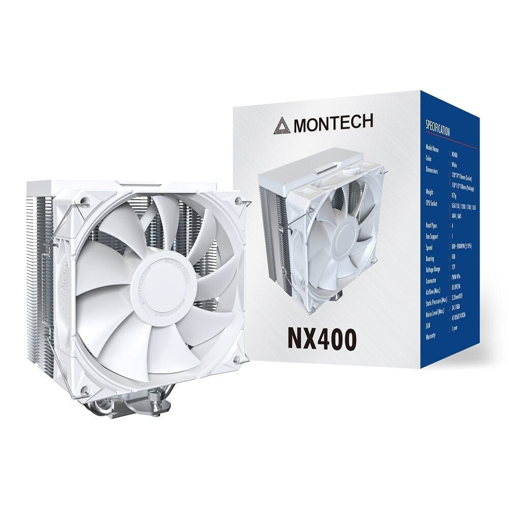MONTECH NX400W NX400 CPU Air Cooler, Single Tower, 4 Advanced Heat Pipes, 52-fin