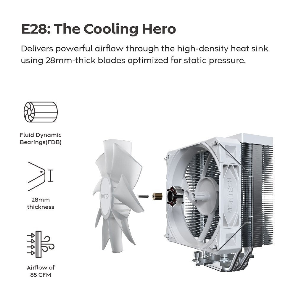 MONTECH NX400W NX400 CPU Air Cooler, Single Tower, 4 Advanced Heat Pipes, 52-fin