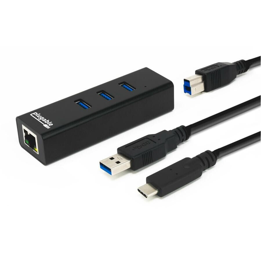 Plugable USB3-HUB3ME 3 Port USB Hub 3.0 Bus Powered Hub With Gigabit Ethernet