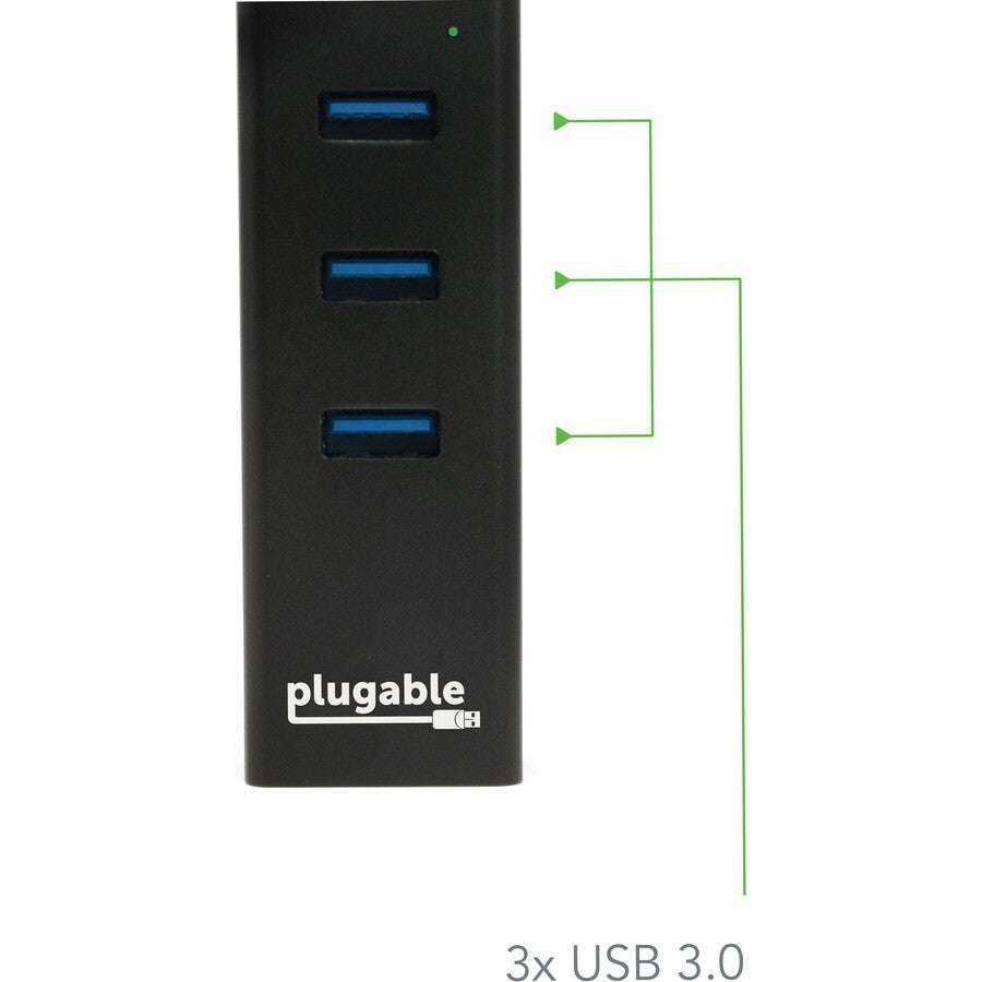 Plugable USB3-HUB3ME 3 Port USB Hub 3.0 Bus Powered Hub With Gigabit Ethernet