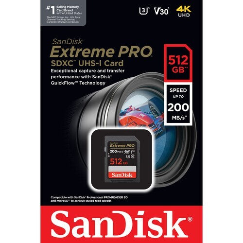 Sandisk SDSDXXD-512G-ANCIN Extreme PRO Class 3 512GB SDXC Memory Card 200Mbps