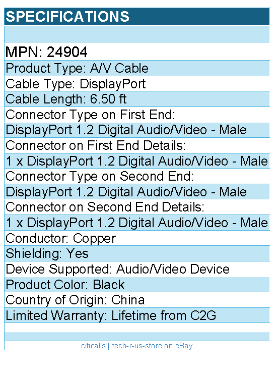 C2G 24904 6ft DisplayPort Cable, 4K 60Hz, DisplayPort Male to DisplayPort Male