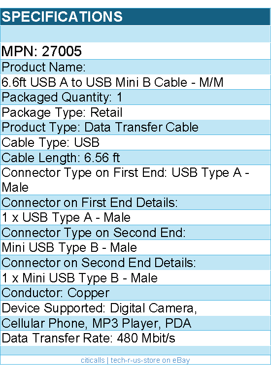 C2G 27005 2m (6.6ft) USB 2.0 Cable - USB Cable - USB-A Male to USB Mini-B Male