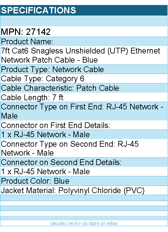 C2G 27142 7ft Cat6 Snagless Unshielded UTP Ethernet Network Patch Cable