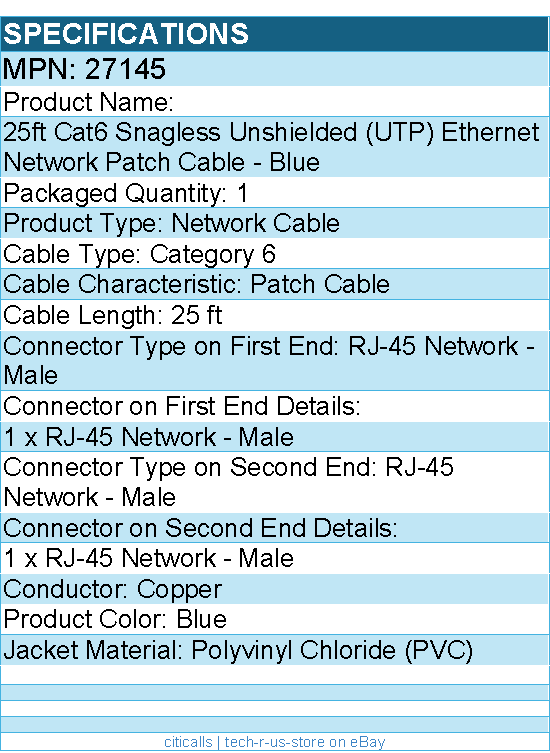 C2G 27145 25ft Cat6 Snagless Unshielded UTP Ethernet Network Patch Cable