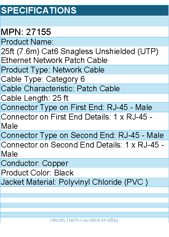 C2G 27155 25ft Cat6 Ethernet Cable - Snagless Unshielded (UTP) - Black