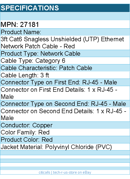 C2G 27181 3ft Cat6 Ethernt Cable - Snagless Unshielded (UTP) - Red