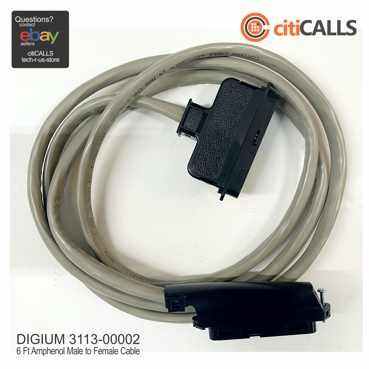 Digium 3113-00002 72" (6ft) 50-PIN Male Female Cable TDM24 AEX24 Analog Cards