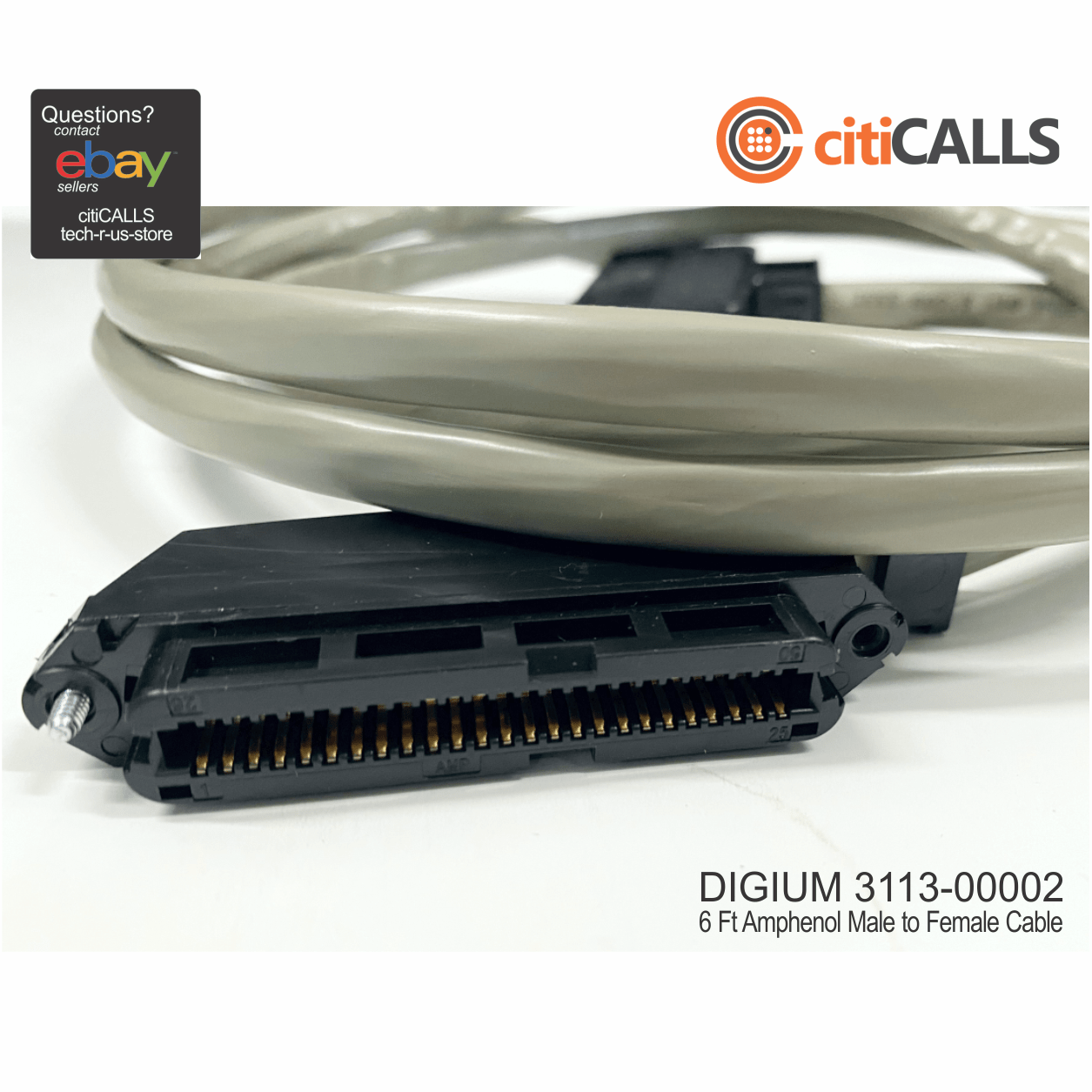 Digium 3113-00002 72" (6ft) 50-PIN Male Female Cable TDM24 AEX24 Analog Cards