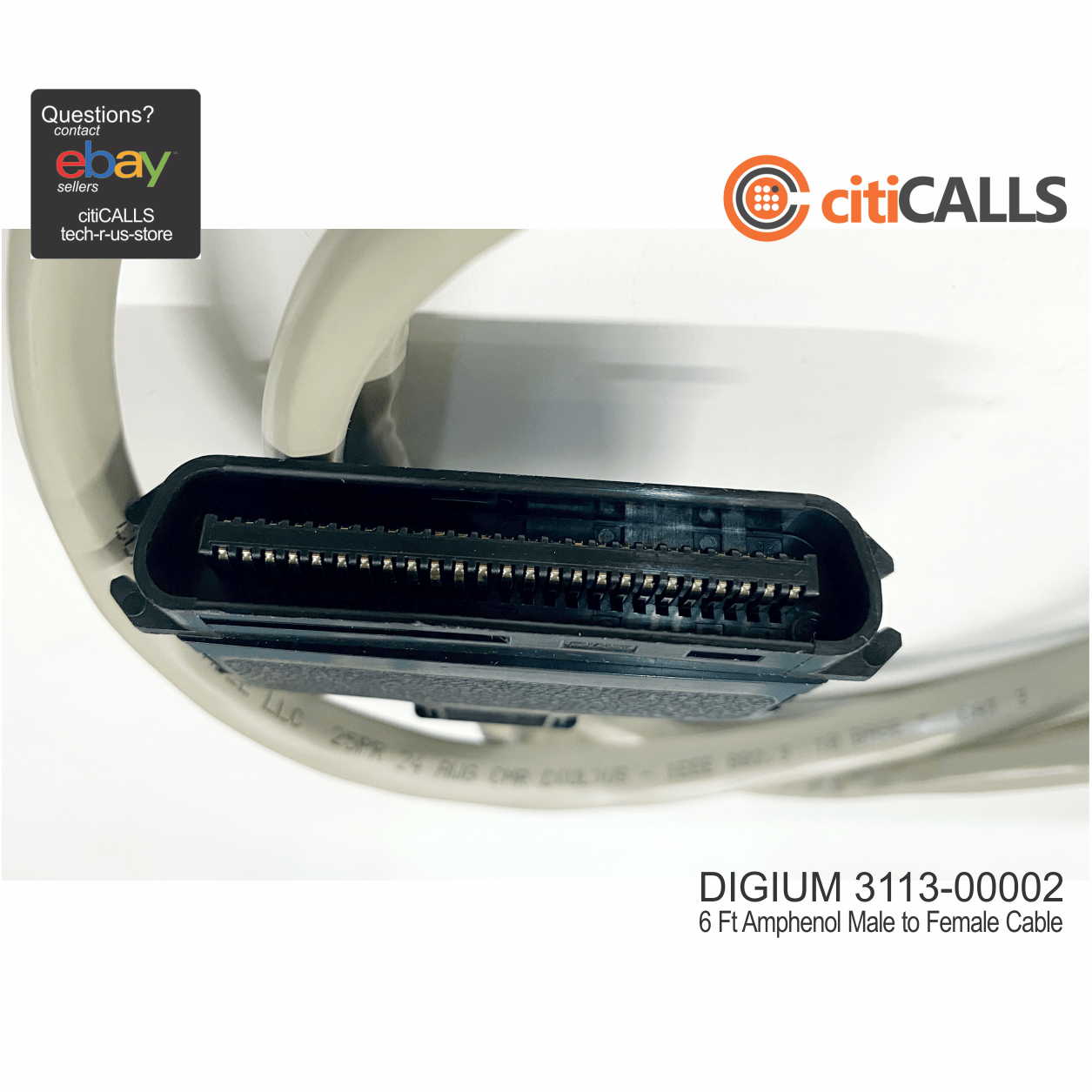 Digium 3113-00002 72" (6ft) 50-PIN Male Female Cable TDM24 AEX24 Analog Cards