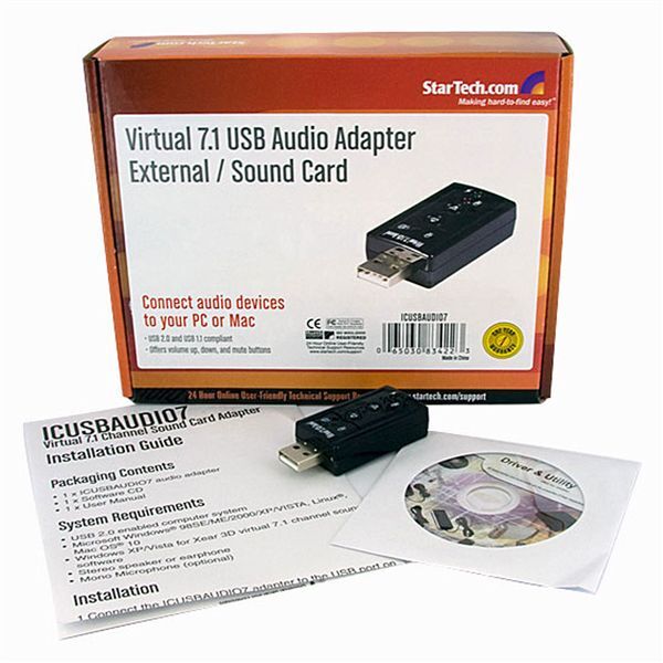 StarTech ICUSBAUDIO7 Virtual 7.1 Channel USB Stereo Audio External Sound Card