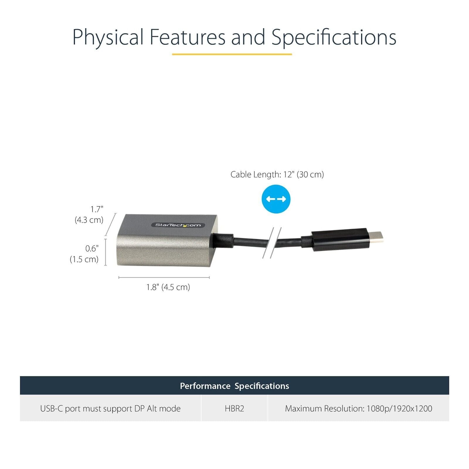 StarTech CDP2VGAEC USB C to VGA Adapter, 1080p USB Type-C to VGA Adapter Dongle,
