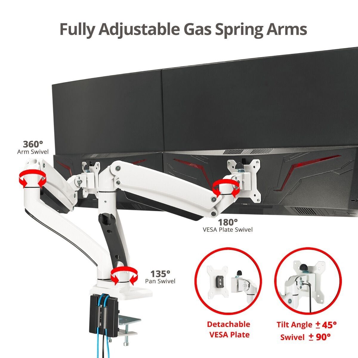 SIIG CE-MT3211-S1 Dual Monitor Aluminum Heavy Duty Desk Mount with USB