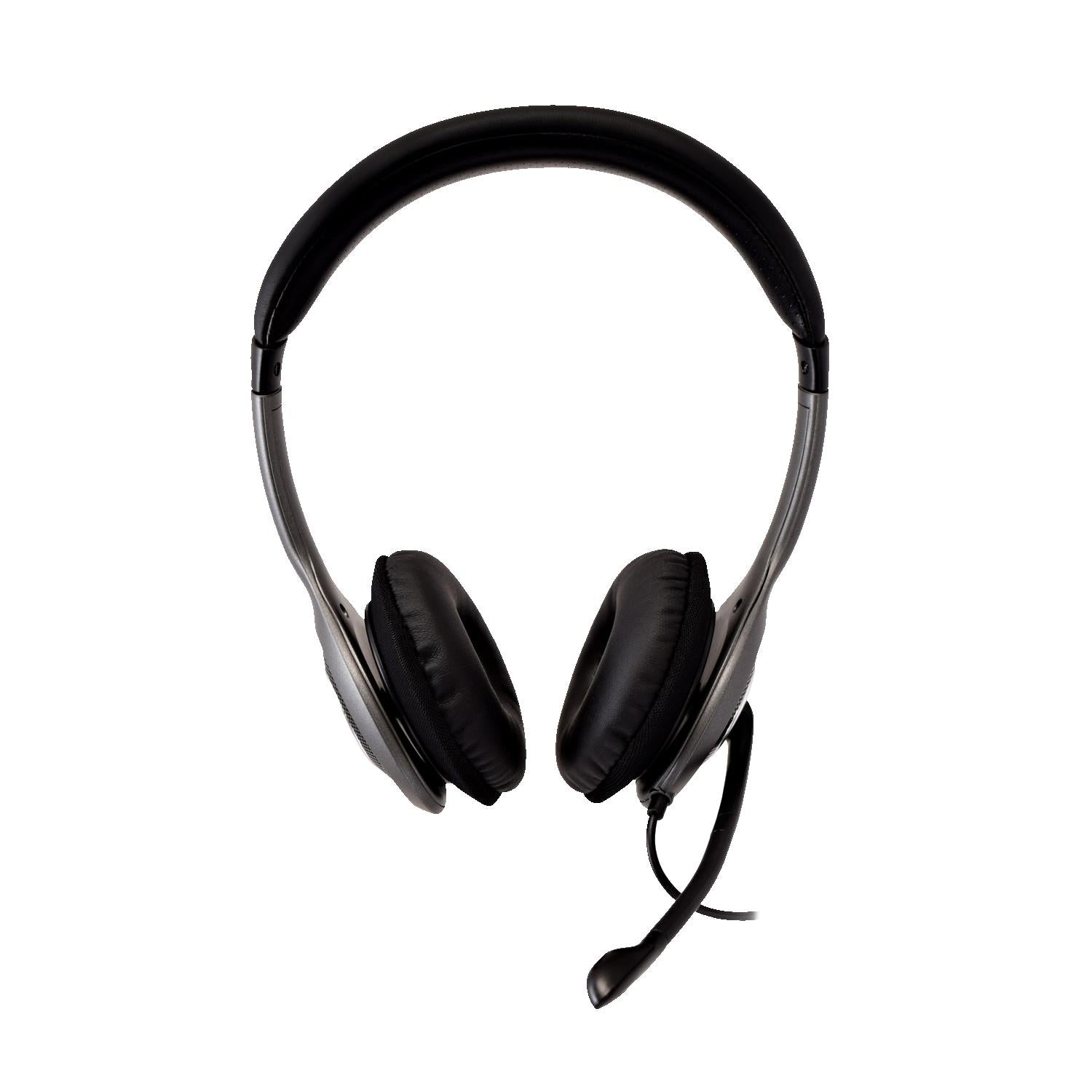 V7 HU521-2NP Deluxe USB Stereo Headphones with Microphone Gray Black w 6FT Cord