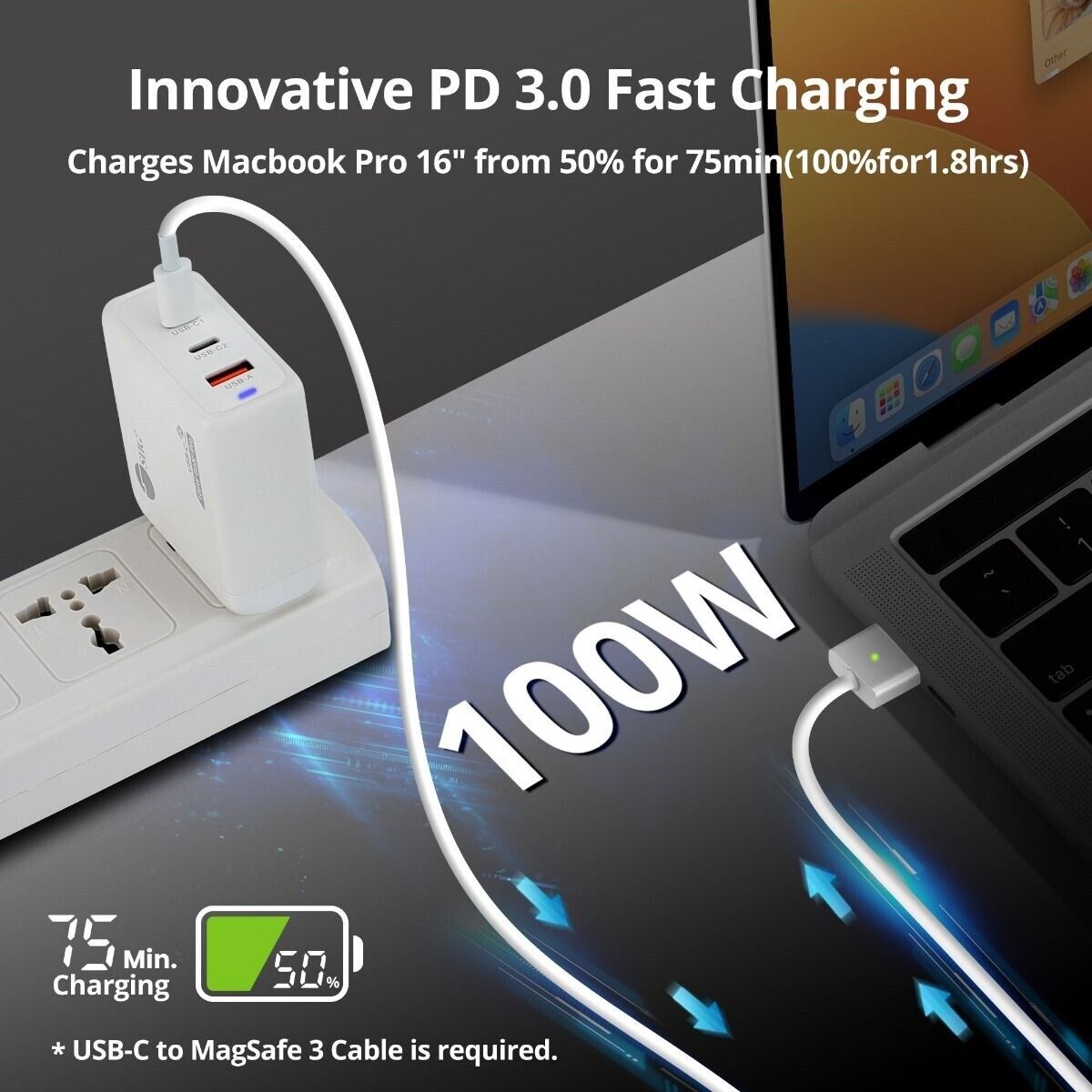SIIG AC-PW1Z11-S1 100W GaN PD Combo Charger 2C1A 2x USB-C + 1x USB-A Retail