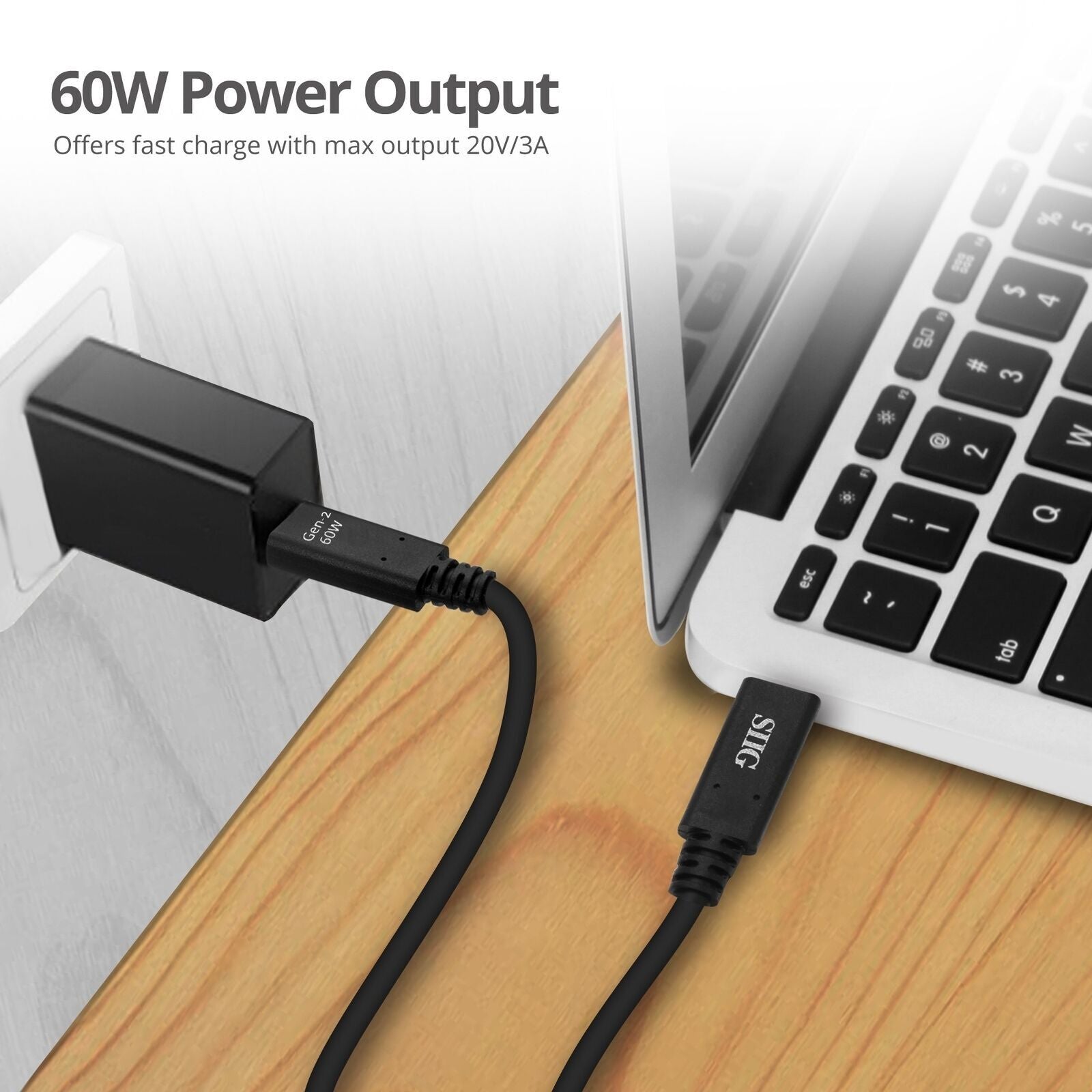 SIIG CB-TC0E11-S1 USB 3.1 Type-C Gen 2 Cable 60W 1M 10Gbps Brown Box