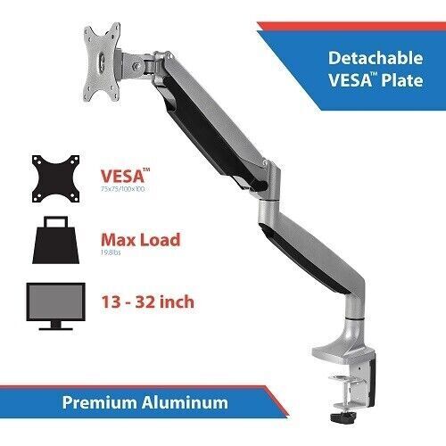 SIIG CE-MT2D12-S1 High Premium Aluminum Gas Spring Desk Mount Single Sliver