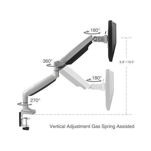 SIIG CE-MT2D12-S1 High Premium Aluminum Gas Spring Desk Mount Single Sliver
